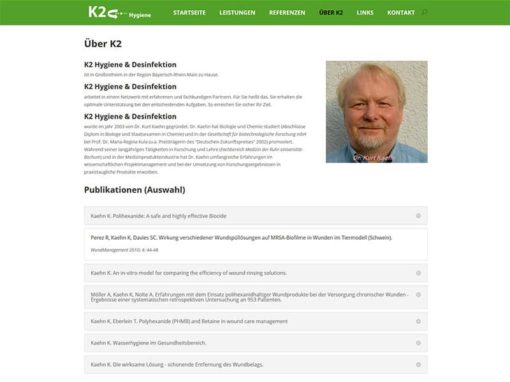 Puristische Homepage Re-Design für K2 Hygiene & Desinfektion