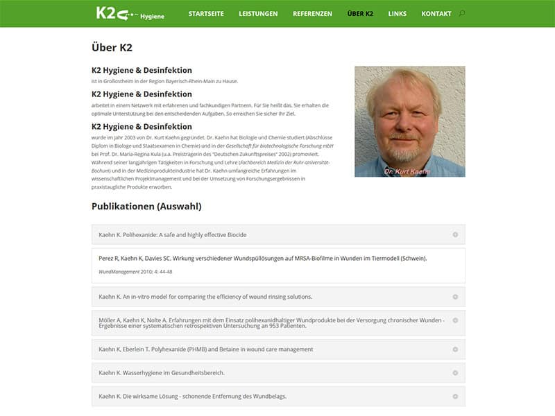 Puristische Homepage Re-Design für K2 Hygiene & Desinfektion