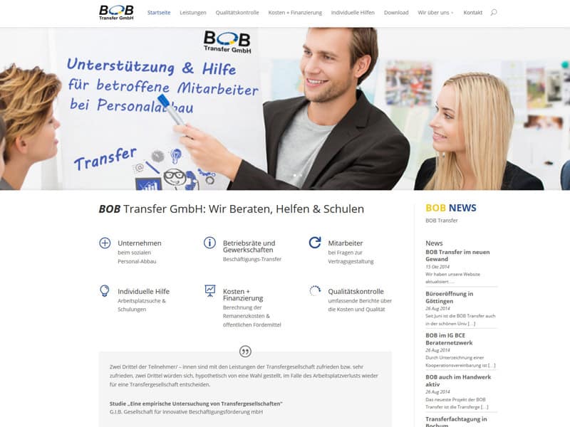 Erstellung Website mit Dvi 2.0 für BOB-Transfer