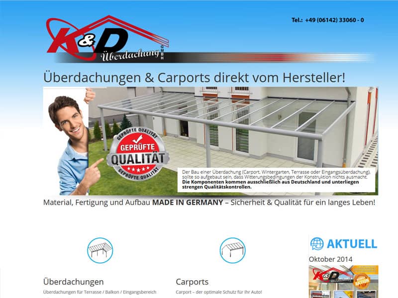 Relaunch Website für K&D Überdachung mit vielen Extras