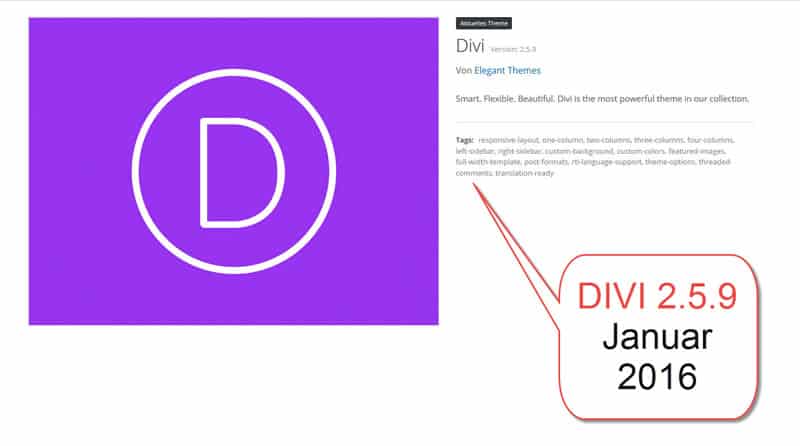 Divi WordPress Theme Upgrade auf 2.5.9