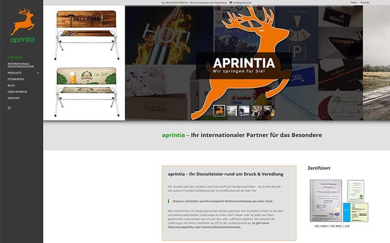 WEbsite aprintia Steinpapier Produkte