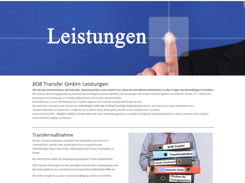 Erstellung / Relaunch für die Homepage BOB-Transfer in Essen