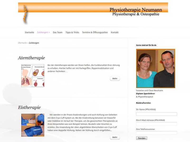 Website Physiotherapie WordPress