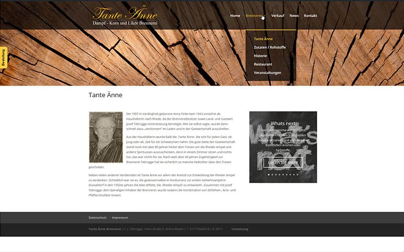Website für eine Korn und Likör Brennerei