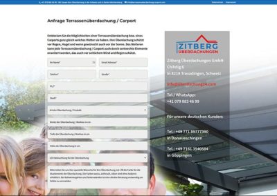 Onepager für Überdachungs-Unternehmen