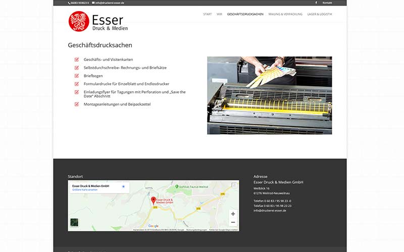 Homepage für eine Druckerei