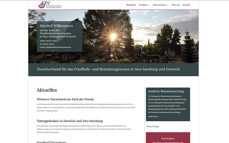 Homepage Redesign Friedhofszweckverband Neu-Isenburg & Dreieich