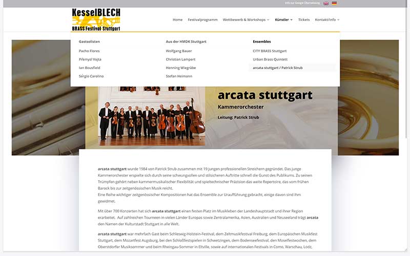 Kesselblech Festival Homepage mit GTranslate