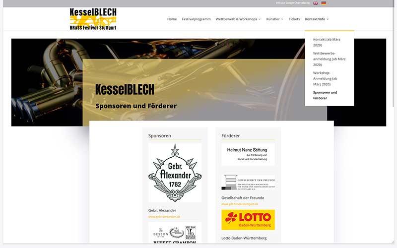 Kesselblech Festival Homepage mit GTranslate