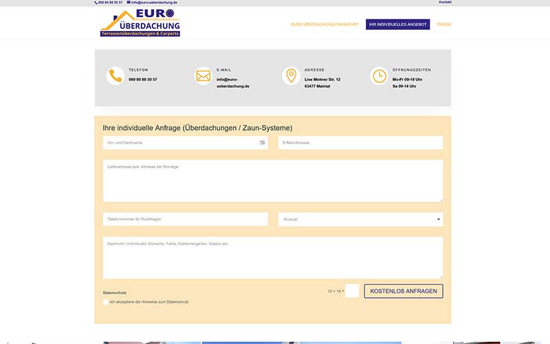 Website, Flyer und vieles mehr für Euro Überdachung FFM