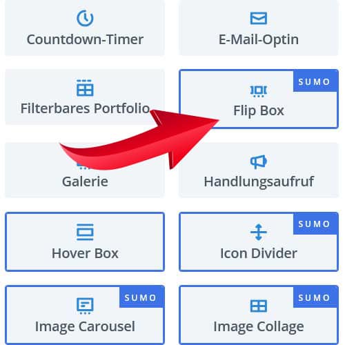 Flip-Box Modul von Divi / WordPress