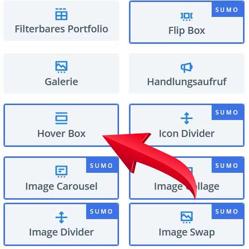 Hover Box Modul von Divi / WordPress