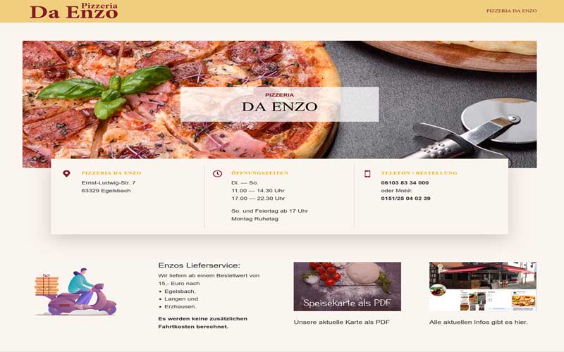 Erstellung Website (Onepager) Pizzeria in Egelsbach